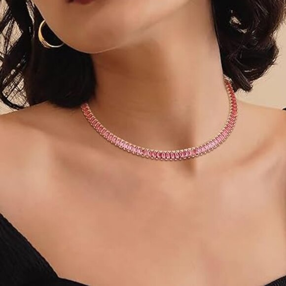 Neiman Marcus Rose Pink CZ Tennis Necklace - Picture 1 of 4